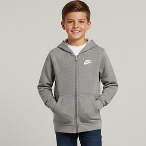 Nike Hooded Sweatshirt Kid's Size Medium Grey Full Zip Long Sleeve Front Pocket